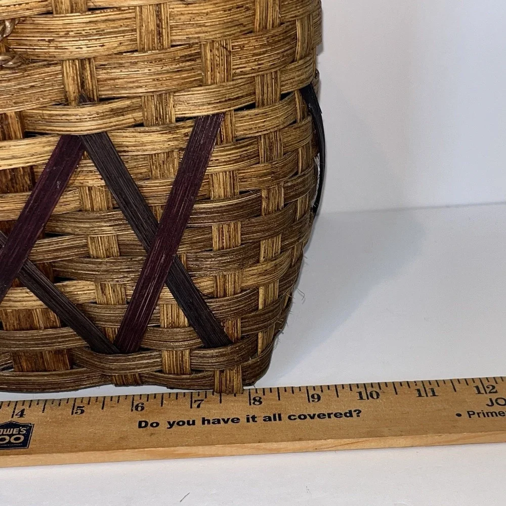 Vintage Splint‎ Basket Handmade Wood Handle 2001 Signed Wine Holder Gathering